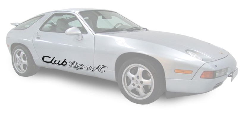 Pair of side'Club Sport' decals for the Porsche 928 based on the decals
